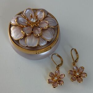 Joan Rivers Classics Collection  Gold and Pink Floral Trinket box and Earrings
